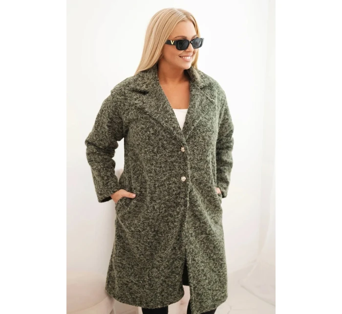 Dámský kabát Plus Size s vlnou a velkým límcem khaki Dámský kabát Plus Size s vlnou a velkým límcem khaki