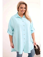 Dámská košile Plus Size z viskózy s delším zadním dílem modrá Dámská košile Plus Size z viskózy s delším zadním dílem modrá