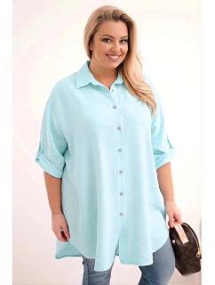 Dámská košile Plus Size z viskózy s delším zadním dílem modrá