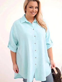 Dámská košile Plus Size z viskózy s delším zadním dílem modrá