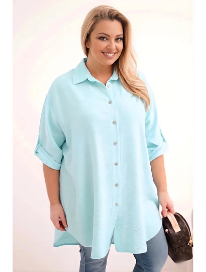 Dámská košile Plus Size z viskózy s delším zadním dílem modrá Dámská košile Plus Size z viskózy s delším zadním dílem modrá