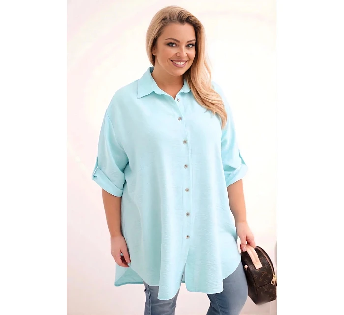 Dámská košile Plus Size z viskózy s delším zadním dílem modrá Dámská košile Plus Size z viskózy s delším zadním dílem modrá