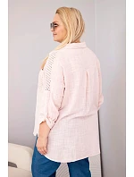 Dámská bavlněná košile Plus Size s límečkem a krajkovým vsazením tmavě pudrově růžová