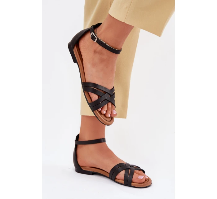 Dámské Kožené Sandály Na Plochém Podpatku Maciejka 07029-01 Černé