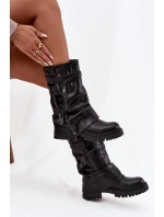 Dámské kozačky s  lemem do  s páskem Černé model 21715287 - Boto