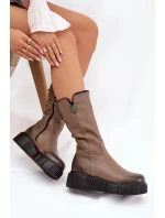 Kožené Dámské Kozačky S Tmavě Béžové model 21821669 - Zazoo