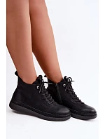 Dámské kožené zateplené kotníkové boty model 22368355 černé - Artiker Dámské kožené zateplené kotníkové boty model 22368355 černé - Artiker