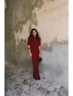 S421 Kombinéza s mašlí na zavazování - bordó