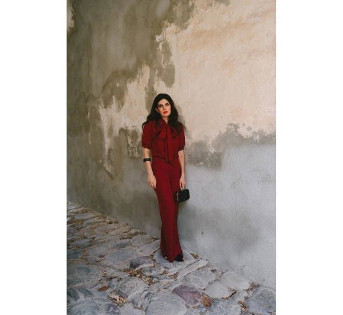 S421 Kombinéza s mašlí na zavazování - bordó