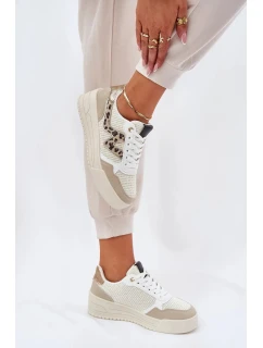 Dámské sportovní tenisky na platformě – béžové s panterím vzorem Lorori