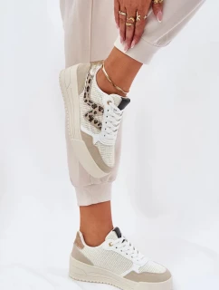 Dámské sportovní tenisky na platformě – béžové s panterím vzorem Lorori