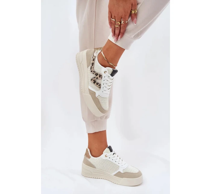 Dámské sportovní tenisky na platformě – béžové s panterím vzorem Lorori