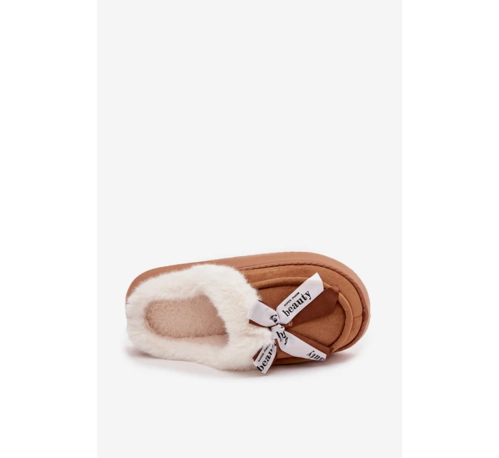 Dámské pantofle s kožíškem a mašlí Fenella – hnědé