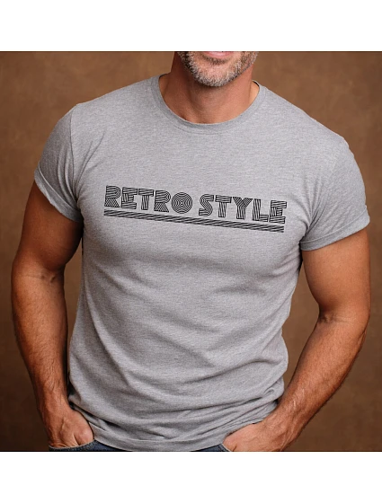 Pánské bavlněné tričko s potiskem - RETRO STYLE - šedé Pánské bavlněné tričko s potiskem - RETRO STYLE - šedé