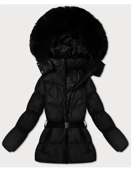 Černá zimní bunda s kapucí a s opaskem model 21479119 - J.STYLE