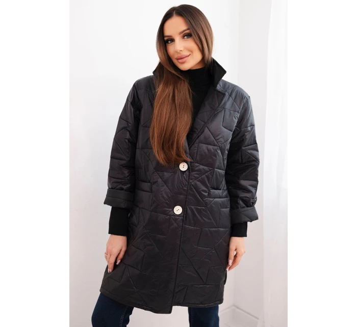 Dámská bunda Plus Size prošívaná s ozdobnými knoflíky a límcem černá Dámská bunda Plus Size prošívaná s ozdobnými knoflíky a límcem černá