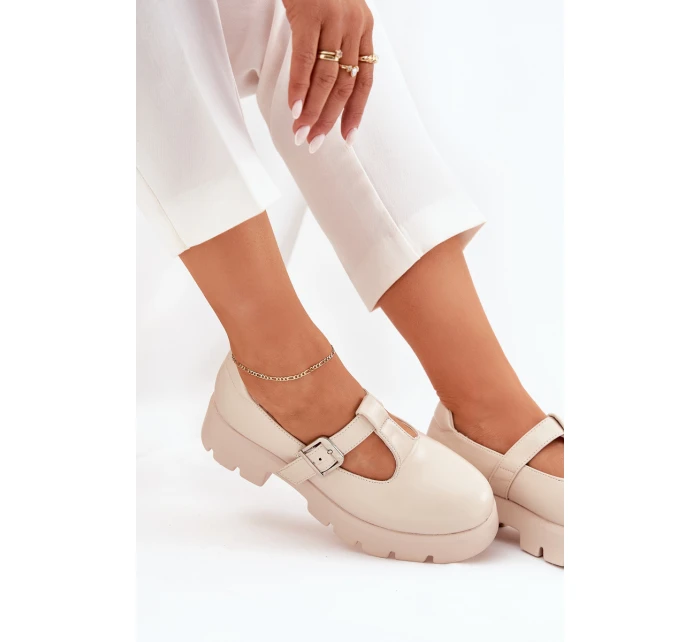 Dámské Polobotky S Přezkou Na Platformě A Plochém Podpatku Béžové model 21690535 - Boto