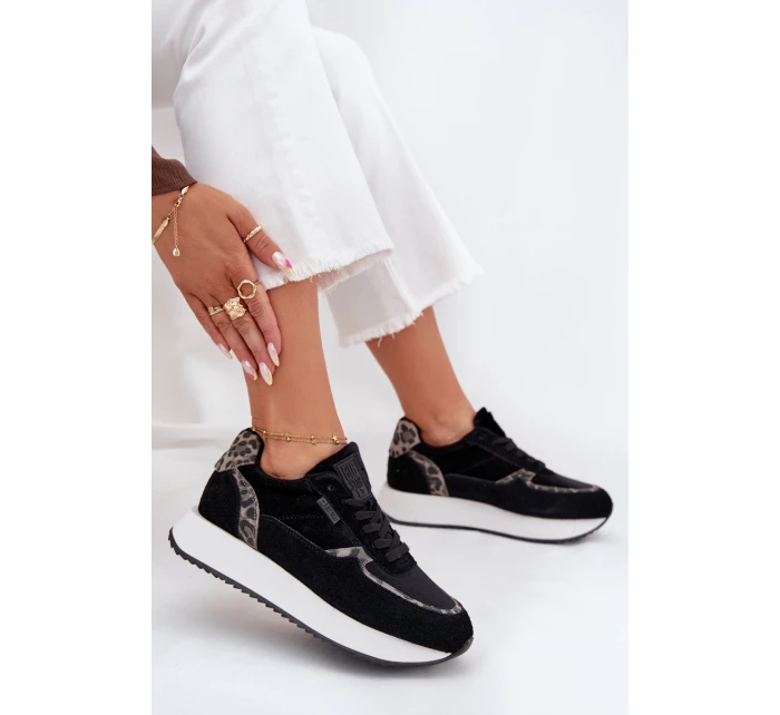 Dámské Zamszové Sneakersy Big Star OO274A312 HI-POLY SYSTEM Černé Panther Dámské Zamszové Sneakersy Big Star OO274A312 HI-POLY SYSTEM Černé Panther