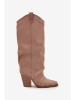 kozačky na podpatku z eko semiše béžové  Damskie model 21715105 - Boto