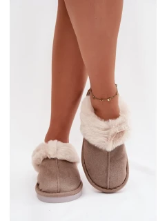 Dámské pantofle s kožíškem – khaki Carisse