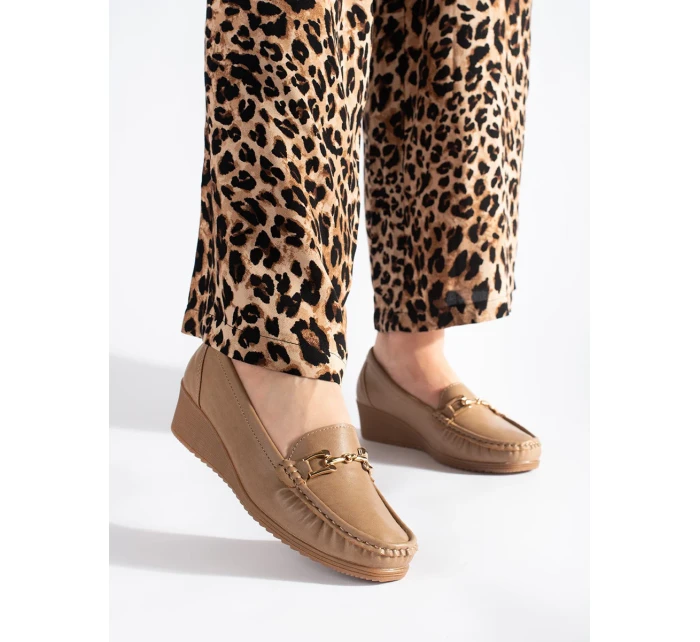 Designové mokasíny hnědé dámské na klínku Designové mokasíny hnědé dámské na klínku