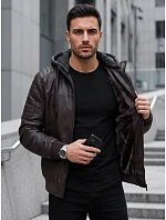 Kurtka męska skórzana ocieplana z kapturem model 22542400 - FashionStreet Kurtka męska skórzana ocieplana z kapturem model 22542400 - FashionStreet