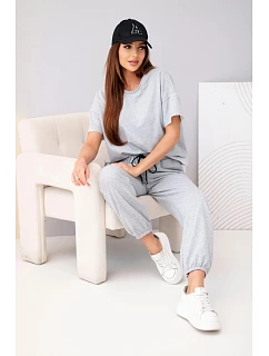 Dámský bavlněný komplet halenka krátký rukáv a teplákové kalhoty šedý