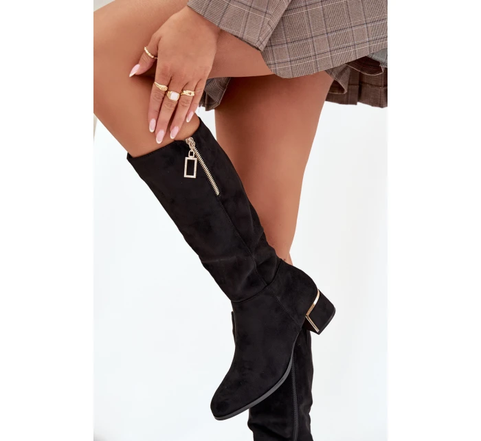 Dámské kozačky na podpatku s eko zamsy černé Lyvienne Dámské kozačky na podpatku s eko zamsy černé Lyvienne