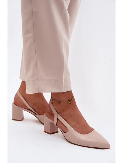 Dámské sandály na podpatku model 22123336 Krémová Růžová - SERGIO LEONE