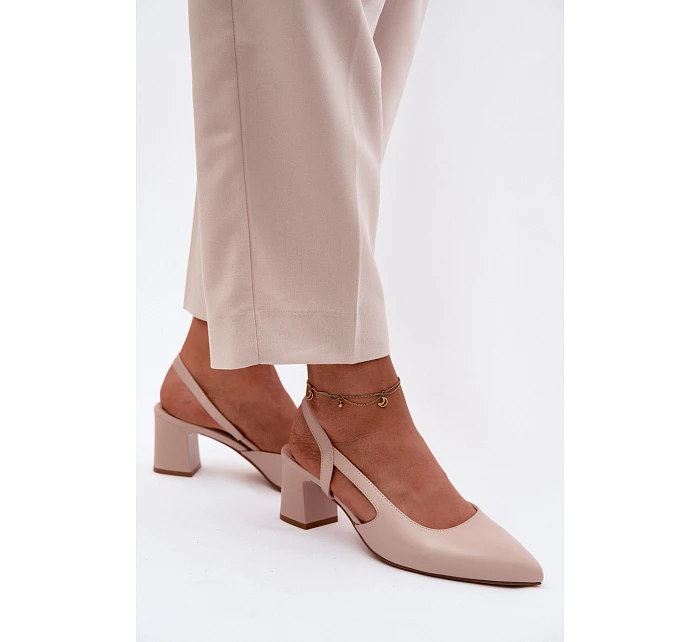 Dámské sandály na podpatku model 22123336 Krémová Růžová - SERGIO LEONE