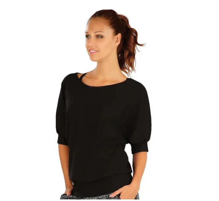 Dámské černé triko s 3/4 netopýřím rukávem A6101 -  Litex