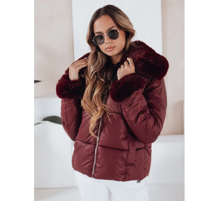 Dámská prošívaná krátká bunda s vínovou kožešinou FashionStreet TY5071