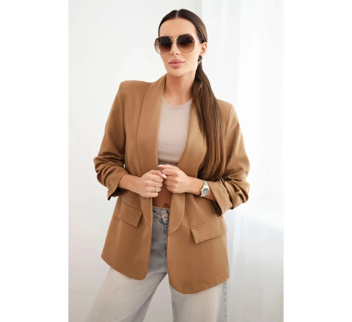 Elegantní sako s klopami tmavě model 21407149 - K-Fashion