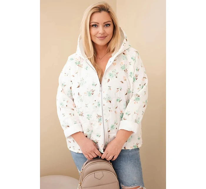 Dámská jarní bunda Plus Size s drobným květinovým vzorem mentolová