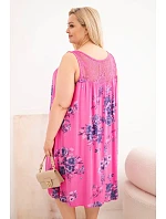 Dámské šaty Plus Size z viskózy s květinovým vzorem a krajkovým vrškem růžová
