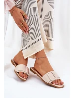 Ploché Dámské Sandály Eko Kožené S Přezkou Béžové model 21689397 - Boto Ploché Dámské Sandály Eko Kožené S Přezkou Béžové model 21689397 - Boto