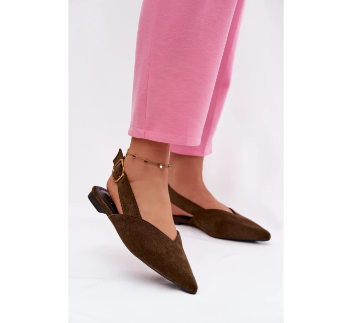 Baleríny se Zlatým Přezkou Eko Semišové Olivové Palerra