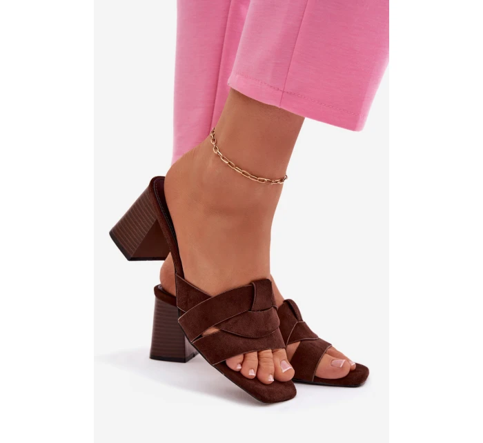 Dámské páskové sandály na podpatku Eko semišové Čokoládové Corivelle