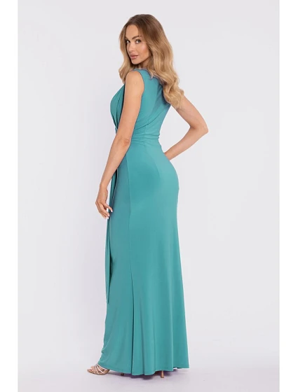 maxi šaty s ohrnutým pasem a panelem tyrkysové model 22040711 - Moe