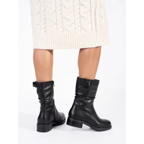 Zajímavé  kotníčkové boty černé dámské na širokém podpatku