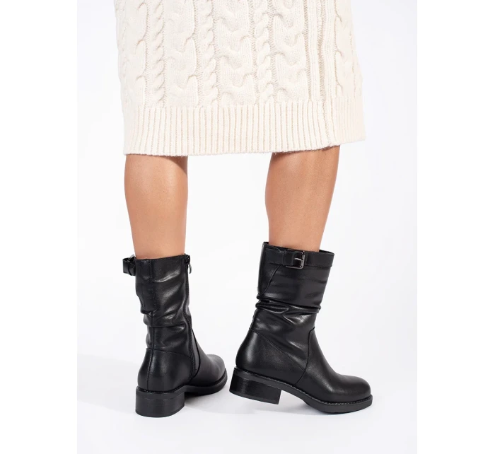 Zajímavé  kotníčkové boty černé dámské na širokém podpatku