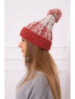 Dámská čepice s bambulí Abigail K326 červená+béžová Dámská čepice s bambulí Abigail K326 červená+béžová