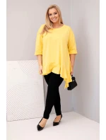 Dámská blůza Plus Size s bavlnou, volánem a ohrnovacími rukávy žlutá Dámská blůza Plus Size s bavlnou, volánem a ohrnovacími rukávy žlutá