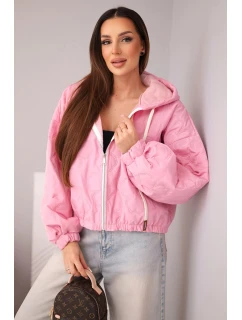Dámská prošívaná bunda s kapucí a ozdobným květinovým ražením světle růžová