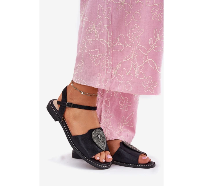 Dámské Sandály Na Plochém Podpatku S Ozdobou model 21696821 Černé - S.Barski Dámské Sandály Na Plochém Podpatku S Ozdobou model 21696821 Černé - S.Barski