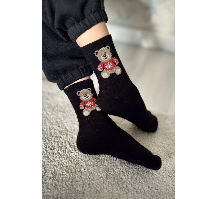 Dětské Mládežnické Ponožky Medvídek V Svetru Černé Dětské Mládežnické Ponožky Medvídek V Svetru Černé