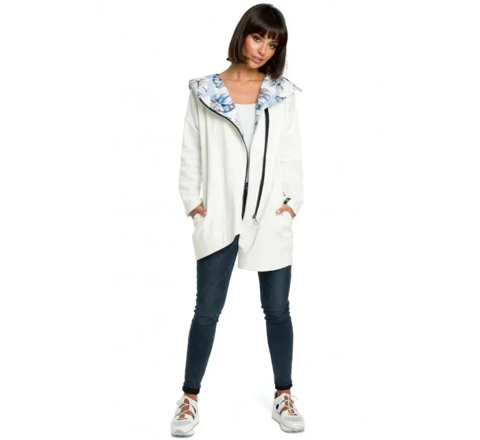 Dámská mikina s kapucí nadměrné velikosti na zip B091 ecru - Be Wear Dámská mikina s kapucí nadměrné velikosti na zip B091 ecru - Be Wear