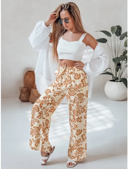 Dámské květované kalhoty s širokými nohavicemi camel Dstreet model 21987398 - FashionStreet
