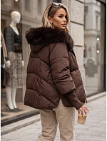 Dámská zimní prošívaná bunda s kožešinou, hnědá, FashionStreet TY5991 Dámská zimní prošívaná bunda s kožešinou, hnědá, FashionStreet TY5991