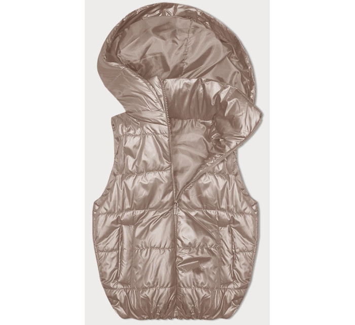 Světle béžová péřová vesta s odepínací kapucí (B8247-51)